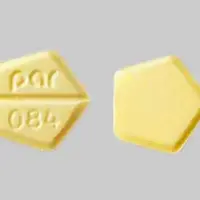 Decadron (Dexamethasone (oral) [ dex-a-meth-a-sone ])-par 084-0.5 mg-Yellow-Five-sided