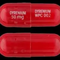 Dyrenium (Triamterene [ try-am-teh-reen ])-DYRENIUM 50 mg DYRENIUM WPC 002-50 mg-Red-Capsule-shape