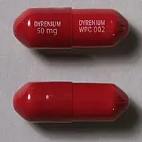 Dyrenium (Triamterene [ try-am-teh-reen ])-DYRENIUM 50 mg DYRENIUM WPC 002-50 mg-Red-Capsule-shape