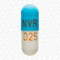 Focalin xr (Dexmethylphenidate [ dex-meth-il-fen-i-date ])-NVR D25-25 mg-Blue & White-Capsule-shape