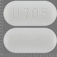 Glipizide and metformin (Glipizide and metformin [ glip-ih-zyd-and-met-for-min ])-U 785-2.5 mg / 500 mg-White-Capsule-shape