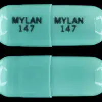 Indomethacin (Indomethacin [ in-doe-meth-a-sin ])-MYLAN 147 MYLAN 147-50 mg-Green-Capsule-shape