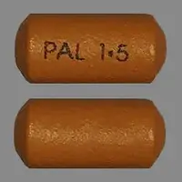 Invega (Paliperidone (oral) [ pal-ee-per-i-done ])-PAL 1.5-1.5 mg-Brown-Oval