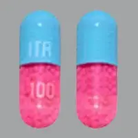 Itraconazole (Itraconazole [ it-ra-kon-a-zole ])-ITR 100-100 mg-Blue & Pink-Capsule-shape