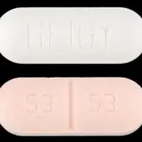 Lopressor hct (Hydrochlorothiazide and metoprolol [ hye-droe-klor-oh-thye-a-zide-and-me-toe-proe-lole ])-53 53 GEIGY-25 mg / 100 mg-Pink & White-Capsule-shape