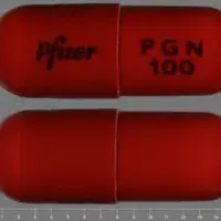 Lyrica (Pregabalin [ pre-gab-a-lin ])-Pfizer PGN 100-100 mg-Orange-Capsule-shape