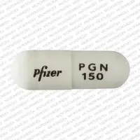 Lyrica (Pregabalin [ pre-gab-a-lin ])-Pfizer PGN 150-150 mg-White-Capsule-shape