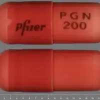 Lyrica (Pregabalin [ pre-gab-a-lin ])-Pfizer PGN 200-200 mg-Orange-Capsule-shape