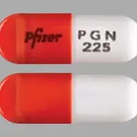 Lyrica (Pregabalin [ pre-gab-a-lin ])-Pfizer PGN 225-225 mg-Orange & White-Capsule-shape