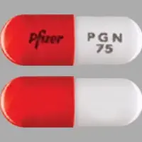 Lyrica (Pregabalin [ pre-gab-a-lin ])-Pfizer PGN 75-75 mg-Orange & White-Capsule-shape