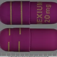 Nexium (Esomeprazole magnesium (oral) [ ee-so-mep-ra-zol ])-NEXIUM 20 mg-20 mg-Purple-Capsule-shape