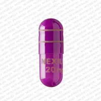 Nexium (Esomeprazole magnesium (oral) [ ee-so-mep-ra-zol ])-NEXIUM 20 mg-20 mg-Purple-Capsule-shape