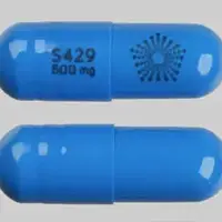 Pentasa (Mesalamine (oral) [ me-sal-a-meen ])-S429 500 mg Logo-500 mg-Blue-Capsule-shape