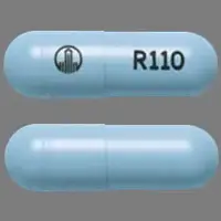 Pradaxa (Dabigatran [ da-big-a-tran ])-Logo R110-110 mg-Blue-Capsule-shape