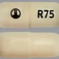 Pradaxa (Dabigatran [ da-big-a-tran ])-Logo R75-75 mg-White-Capsule-shape