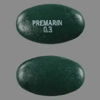 Premarin (Conjugated estrogens (oral) [ kon-joo-gay-ted-es-troe-jenz ])-PREMARIN 0.3-0.3 mg-Green-Oval