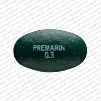 Premarin (Conjugated estrogens (oral) [ kon-joo-gay-ted-es-troe-jenz ])-PREMARIN 0.3-0.3 mg-Green-Oval