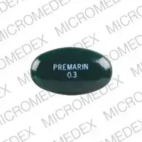 Premarin (Conjugated estrogens (oral) [ kon-joo-gay-ted-es-troe-jenz ])-PREMARIN 0.3-0.3 mg-Green-Oval