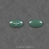 Premarin (Conjugated estrogens (oral) [ kon-joo-gay-ted-es-troe-jenz ])-PREMARIN 0.3-0.3 mg-Green-Oval