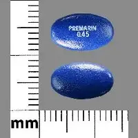 Premarin (Conjugated estrogens (oral) [ kon-joo-gay-ted-es-troe-jenz ])-PREMARIN 0.45-0.45 mg-Blue-Oval