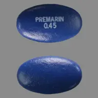 Premarin (Conjugated estrogens (oral) [ kon-joo-gay-ted-es-troe-jenz ])-PREMARIN 0.45-0.45 mg-Blue-Oval