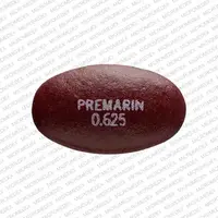 Premarin (Conjugated estrogens (oral) [ kon-joo-gay-ted-es-troe-jenz ])-PREMARIN 0.625-0.625 mg-Maroon-Oval