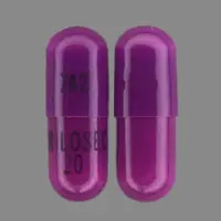 Prilosec (Omeprazole [ oh-mep-ra-zol ])-742 PRILOSEC 20-20 mg-Purple-Capsule-shape