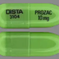 Prozac (Fluoxetine [ floo-ox-e-teen ])-DISTA 3104 PROZAC 10 mg-10 mg-Green-Capsule-shape