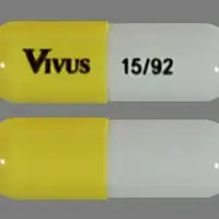 Qsymia (Phentermine and topiramate [ fen-ter-meen-and-toe-pir-a-mate ])-VIVUS 15/92-phentermine hydrochloride 15 mg (base) / topiramate extended-release 92 mg-Yellow & White-Capsule-shape