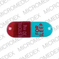 Restoril (Temazepam [ te-maz-e-pam ])-RESTORIL 30 mg FOR SLEEP-30 mg-Red & Turquoise-Capsule-shape