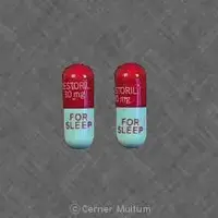 Restoril (Temazepam [ te-maz-e-pam ])-RESTORIL 30 mg FOR SLEEP-30 mg-Red & Turquoise-Capsule-shape