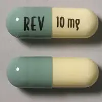 Revlimid (Lenalidomide [ len-a-lid-oh-mide ])-REV 10 mg-10 mg-Blue & Yellow-Capsule-shape