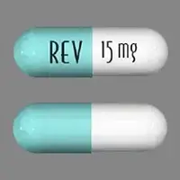 Revlimid (Lenalidomide [ len-a-lid-oh-mide ])-REV 15 mg-15 mg-Blue & White-Capsule-shape