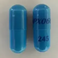 Rytary (Carbidopa and levodopa [ kar-bi-doe-pa-and-lee-voe-doe-pa ])-IPX066 245-carbidopa 61.25 mg / levodopa 245 mg-Blue-Capsule-shape