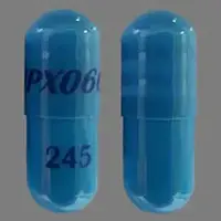 Rytary (Carbidopa and levodopa [ kar-bi-doe-pa-and-lee-voe-doe-pa ])-IPX066 245-carbidopa 61.25 mg / levodopa 245 mg-Blue-Capsule-shape