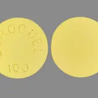 Seroquel (Quetiapine [ kwe-tye-a-peen ])-SEROQUEL 100-100 mg-Yellow-Round