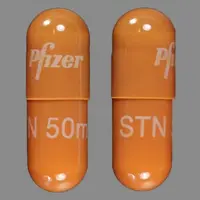 Sutent (Sunitinib [ soo-nit-in-ib ])-Pfizer STN 50 mg-50 mg-Brown-Capsule-shape