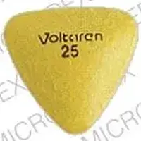 Voltaren (Diclofenac [ dye-kloe-fen-ak ])-Voltaren 25-25 MG-Yellow-Three-sided