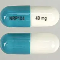 Vyvanse (Lisdexamfetamine [ lis-dex-am-fet-a-meen ])-NRP104 40 mg-40 mg-Green & White-Capsule-shape