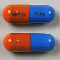 Vyvanse (Lisdexamfetamine [ lis-dex-am-fet-a-meen ])-NRP104 70 mg-70 mg-Blue & Orange-Capsule-shape