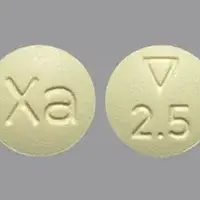 Xarelto (Rivaroxaban [ riv-a-rox-a-ban ])-Logo 2.5 Xa-2.5 mg-Yellow-Round