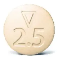 Xarelto (Rivaroxaban [ riv-a-rox-a-ban ])-Logo 2.5 Xa-2.5 mg-Yellow-Round