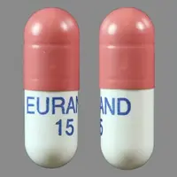 Zenpep (Pancrelipase [ pan-kre-lye-pace ])-EURAND 15-pancrelipase (15,000 units lipase, 51,000 units protease, 82,000 units amylase)-Red & White-Capsule-shape