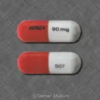 Avinza (Morphine [ mor-feen ])-AVINZA 90 mg 507-90 mg-Red / White-Capsule-shape