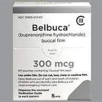 Belbuca (Buprenorphine (oral/buccal) [ bue-pre-nor-feen ])-E3-300 mcg buccal film-Yellow-Four-sided