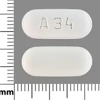 Cefuroxime (oral/injection) (Cefuroxime (oral/injection) [ sef-ue-rox-eem ])-A34-500 mg-White-Oval