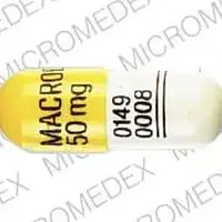 Macrodantin (Nitrofurantoin [ nye-troe-fue-ran-toin ])-MACRODANTIN 50 mg 0149 0008-50 mg-Yellow / White-Capsule-shape