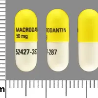 Macrodantin (Nitrofurantoin [ nye-troe-fue-ran-toin ])-MACRODANTIN 50 mg 52427-287-50 mg-Yellow & White-Capsule-shape