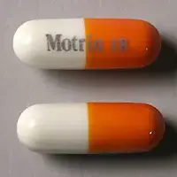 Motrin ib (Ibuprofen 200mg [ eye-bue-proe-fen ])-Motrin IB-200 mg-Orange / White-Capsule-shape