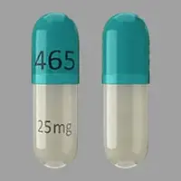 Mydayis (Amphetamine and dextroamphetamine mixed salts)-SHIRE 465 25 mg-25 mg-Green & White-Capsule-shape